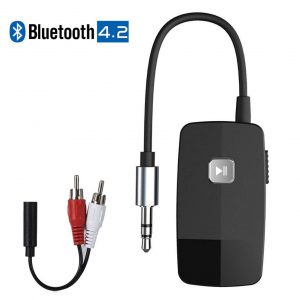 BANIGIPA AUX Adapter Bluetooth 4.2 Receiver, Wireless Stereo Audio Receiver with 3.5 MM Male Jack, Smallest Unit Adapter for Car Stereo System, Wired Speaker, home theater,15 Hours Working time